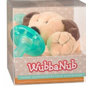 Wubba Nub infant pacifier in the brown puppy design